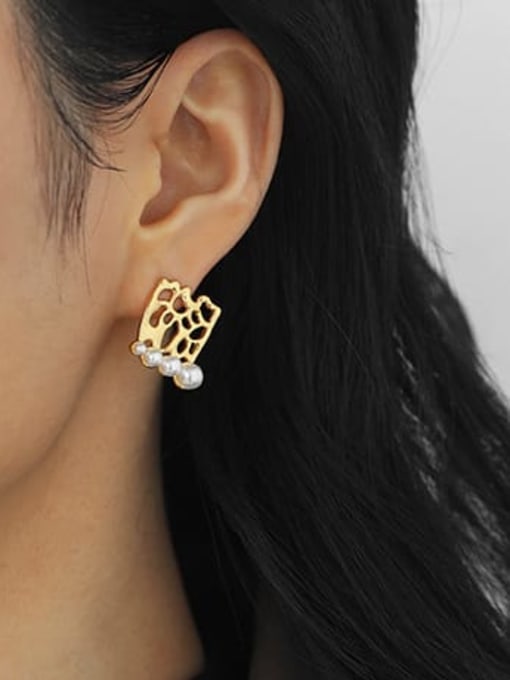 ACCA Brass Imitation Pearl Geometric Vintage Stud Earring 1