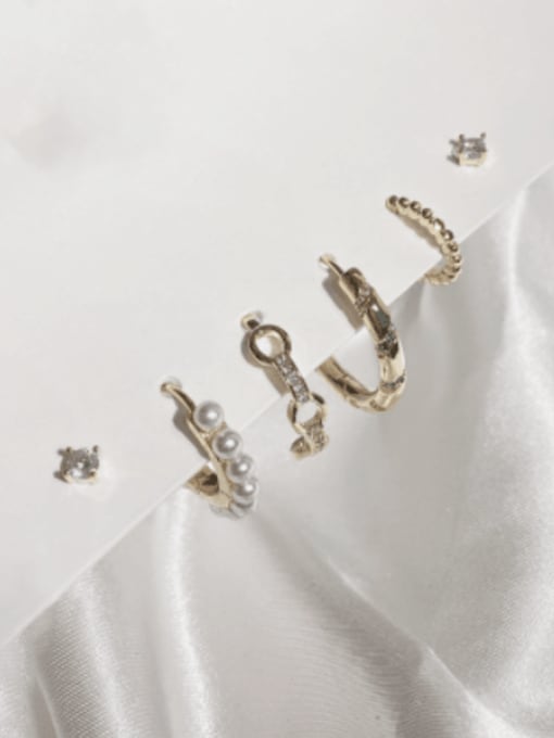 Circle zircon Pearl Set Earrings Brass Cubic Zirconia Geometric Set Trend Huggie Earring