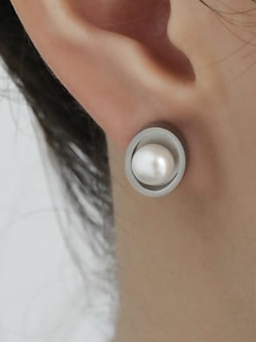 TINGS Titanium Steel Imitation Pearl Geometric Minimalist Stud Earring 1