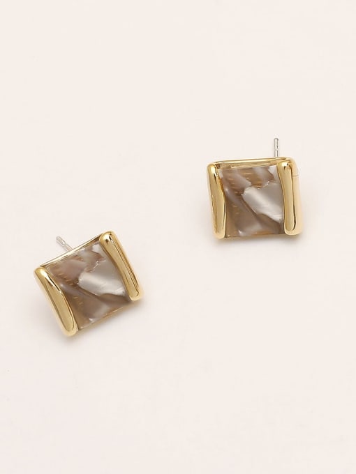 grey Brass Glass Stone Geometric Minimalist Stud Trend Korean Fashion Earring