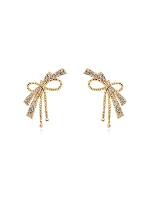 14K gold Brass Cubic Zirconia Bowknot Vintage Stud Trend Korean Fashion Earring