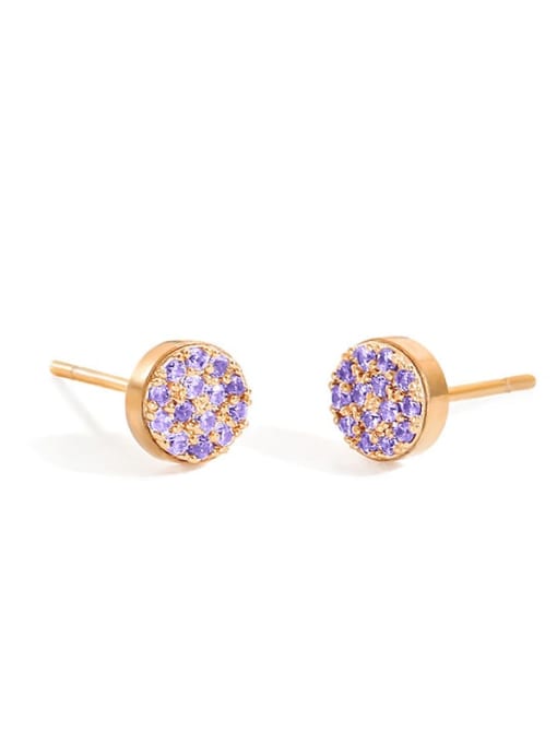 Rose Gold +Violet Stainless steel Rhinestone Round Minimalist Stud Earring