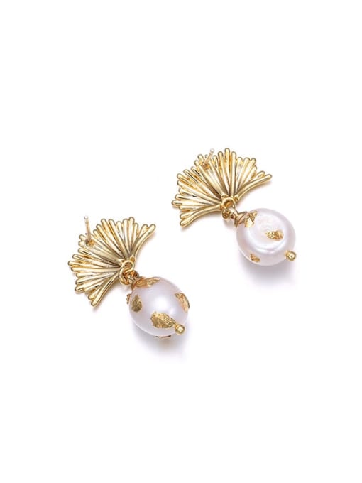 Pearl earrings Brass Freshwater Pearl Flower Vintage Drop Earring