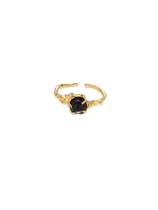 Black Agate Style 2 Brass Carnelian Geometric Vintage Band Ring