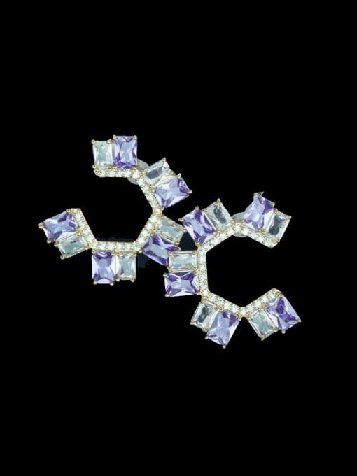 purple Brass Cubic Zirconia Geometric Luxury Cluster Earring