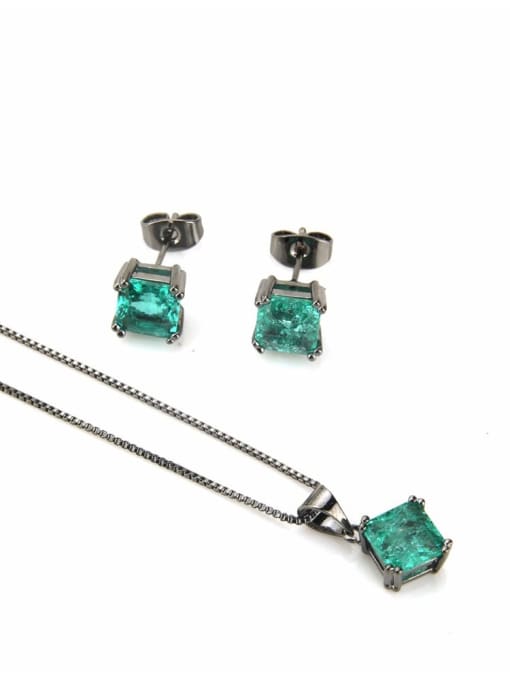 renchi Brass Square Cubic Zirconia Earring and Necklace Set 2