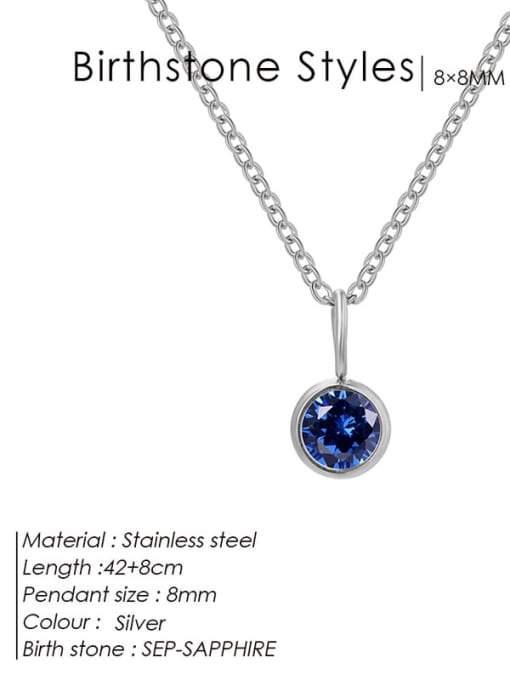 September Royal Blue Steel Stainless steel Cubic Zirconia Round Minimalist Necklace