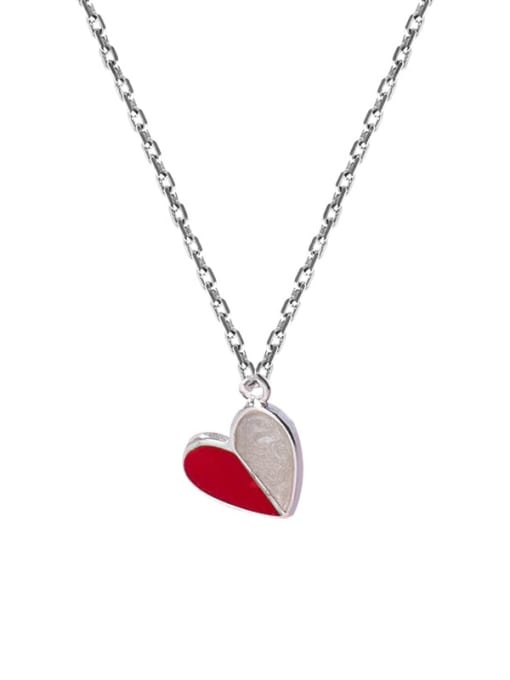 red Zinc Alloy Pink Enamel Heart Classic Necklace