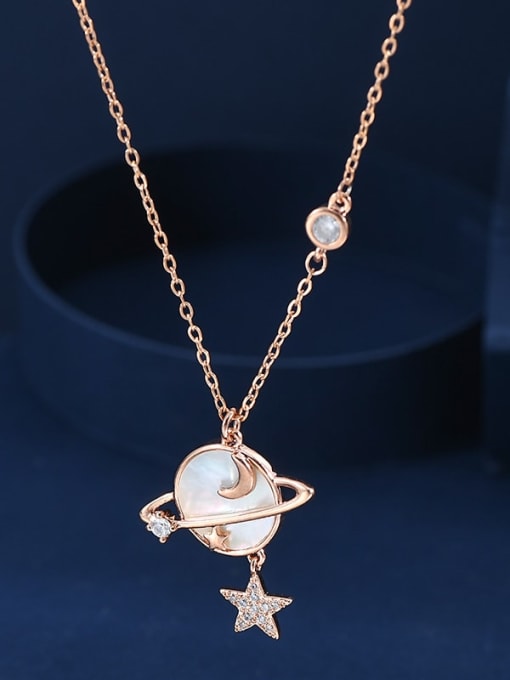 Rose Gold XL60756 Brass Cubic Zirconia Planet Dainty Necklace