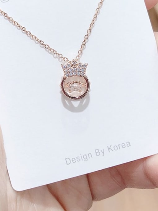 Rose Gold X459 Brass Cubic Zirconia Crown Dainty Necklace