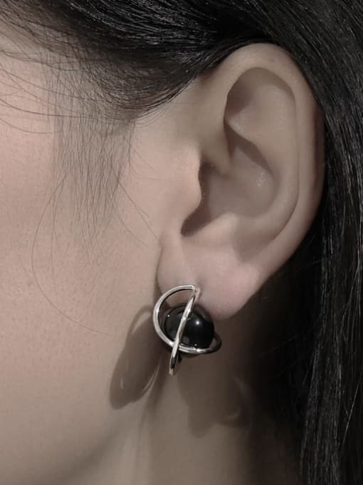 TINGS Brass Obsidian Round Minimalist Stud Earring 1