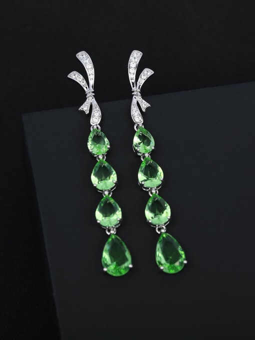 OUOU Brass Cubic Zirconia Green Tassel Luxury Drop Earring 2