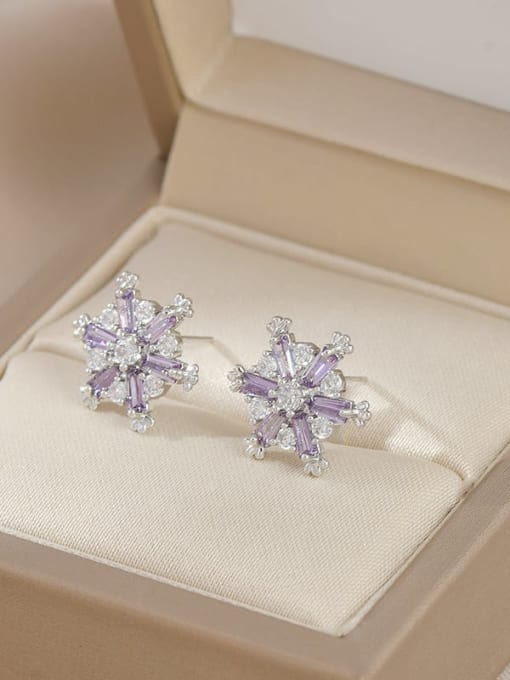 Silver purple ED65987 Brass Cubic Zirconia Flower Dainty Stud Earring