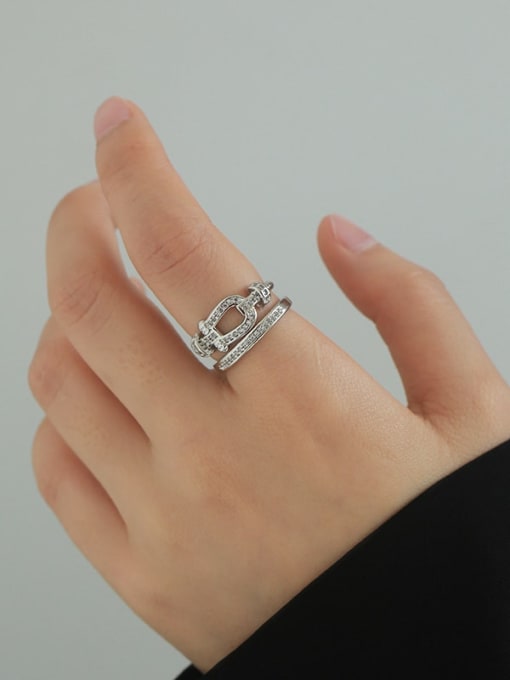 TINGS Brass Cubic Zirconia Geometric Vintage Band Ring 1