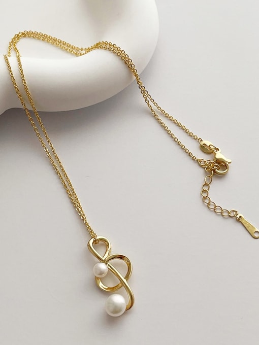 ZRUI Brass Freshwater Pearl Geometric Dainty Necklace
