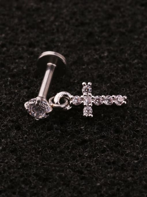HISON Brass with Cubic Zirconia White Cross Stud Earring 1