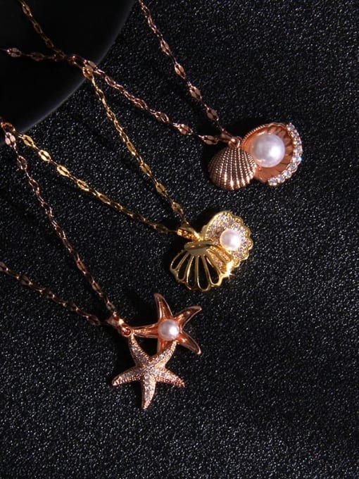 AOG Copper Imitation Pearl Acrylic Sea  Star Trend Heart Pendant Necklace 2