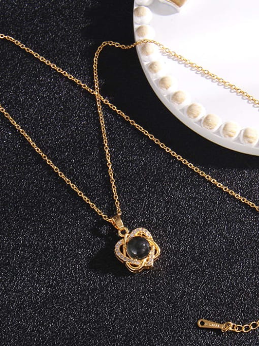 A365 Copper Cubic Zirconia Flower Trend  Heart Thermometamorphic stone Pendant Necklace