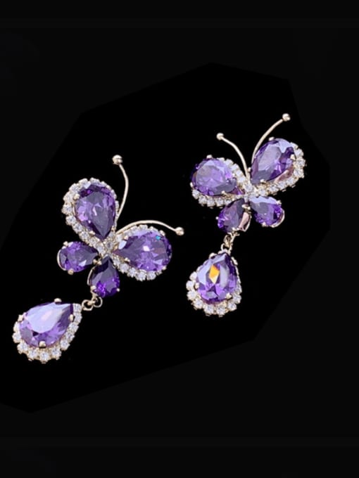 purple Brass Cubic Zirconia Multi Color Flower Luxury Cluster Earring