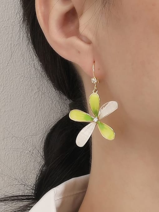HYACINTH Brass Enamel Flower Minimalist Hook Earring 1