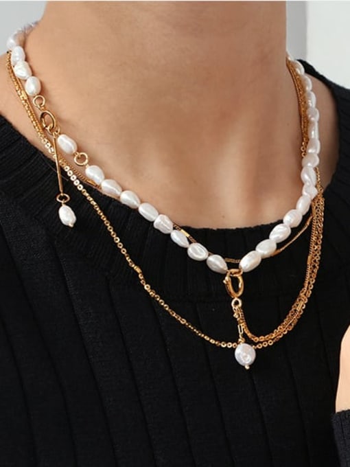 ACCA Brass Freshwater Pearl Geometric Vintage Multi Strand Necklace 2