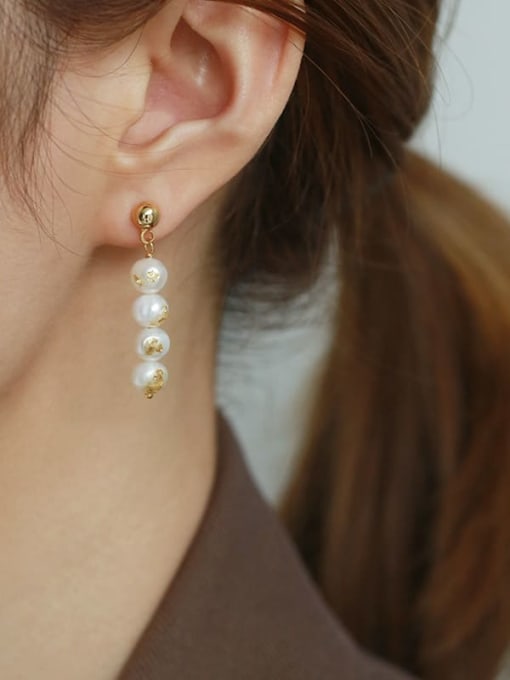 TINGS Brass Imitation Pearl Geometric Minimalist Drop Earring 1