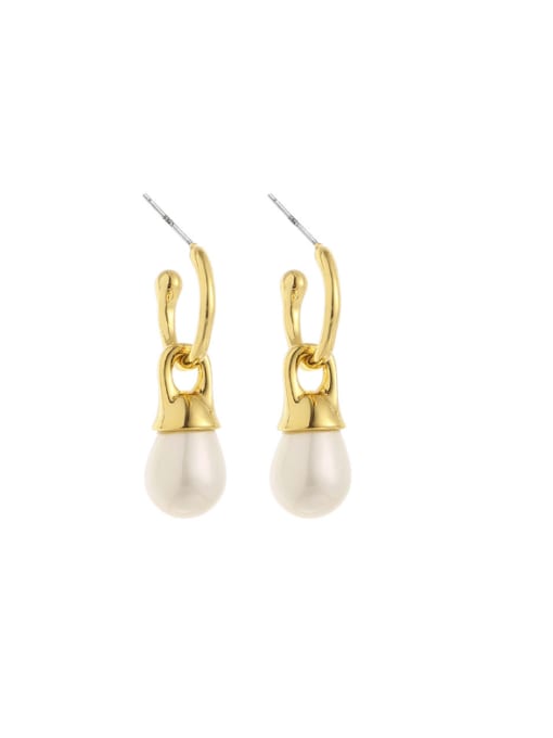 Five Color Brass Imitation Pearl Geometric Minimalist Drop Earring 2