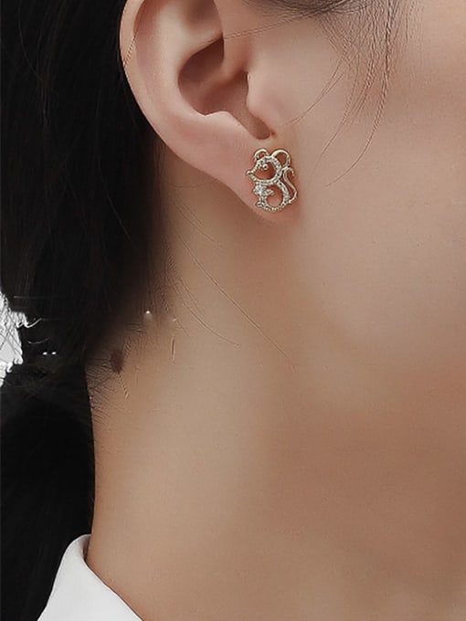 HYACINTH Brass Cubic Zirconia Mouse Cute Stud Trend Korean Fashion Earring 1