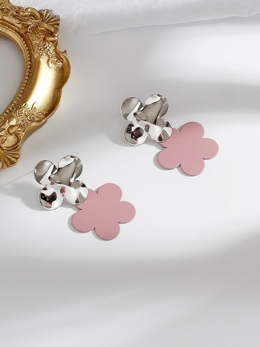 White K Pink Copper Flower Minimalist Stud Trend Korean Fashion Earring