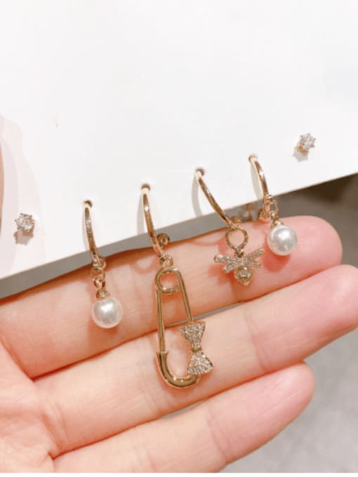Pin Set Earrings Brass Cubic Zirconia Bowknot  Pin Vintage  Set Huggie Earring