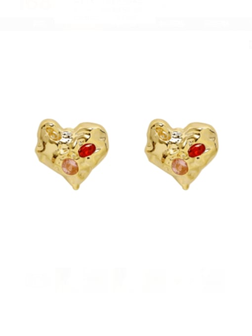 HYACINTH Brass Cubic Zirconia Heart Vintage Stud Earring