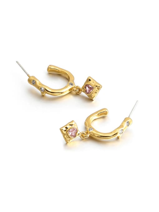 ACCA Brass Cubic Zirconia Heart Minimalist Hook Earring 2