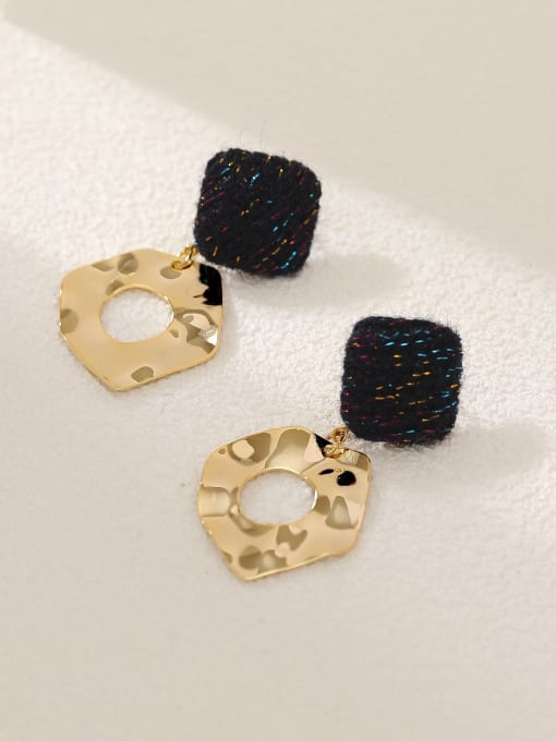14k Gold +Black Brass Leather Geometric Vintage Drop Earring