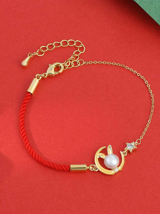 Gold SL61273 Brass Cubic Zirconia Rabbit Dainty Adjustable Bracelet