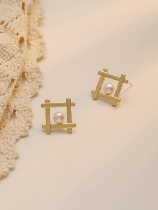 HYACINTH Copper Imitation Pearl Square Minimalist Stud Trend Korean Fashion Earring 3