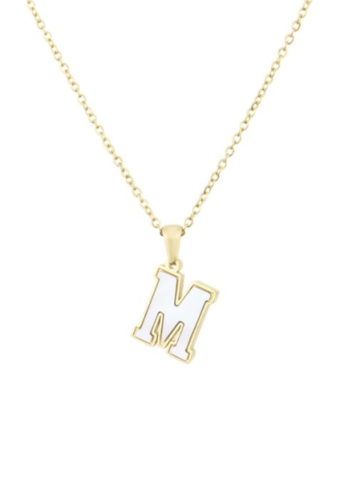 M Steinless steel shell minimalist 26 letter Pendant Necklace