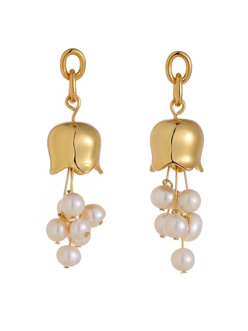 gold Brass Imitation Pearl Bell Minimalist Drop Earring