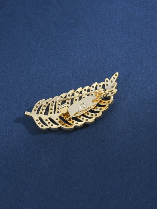 YOUH Brass Cubic Zirconia Feather Statement Brooch 2