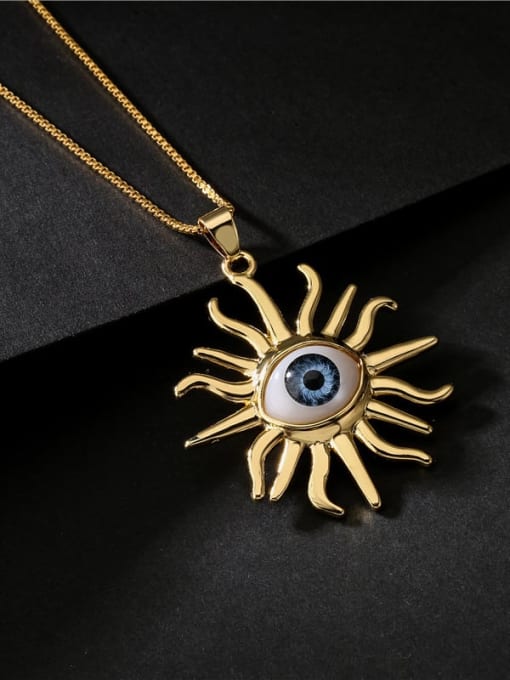 AOG Brass Enamel Evil Eye Vintage Sun Flower Pendant Necklace 1