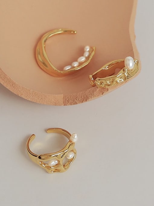 Five Color Brass Imitation Pearl Irregular Vintage Stackable Ring 3