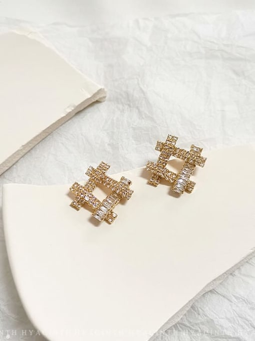 14K gold Copper Cubic Zirconia Geometric Dainty Stud Trend Korean Fashion Earring