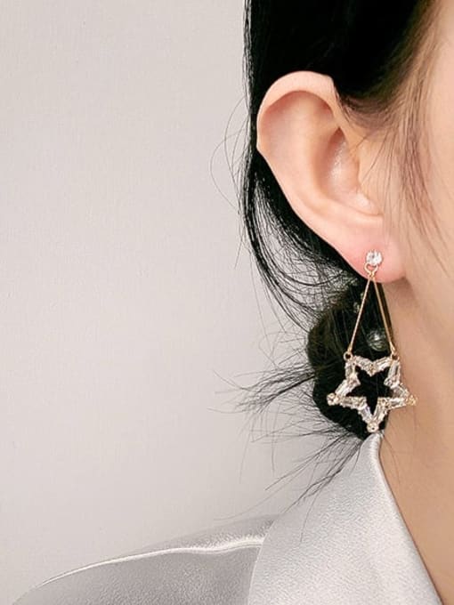 HYACINTH Copper Cubic Zirconia Hollow Star Minimalist Drop Trend Korean Fashion Earring 1