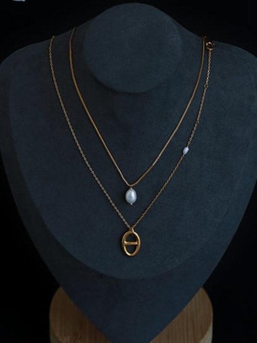 Five Color Brass Imitation Pearl Geometric Vintage Necklace 0