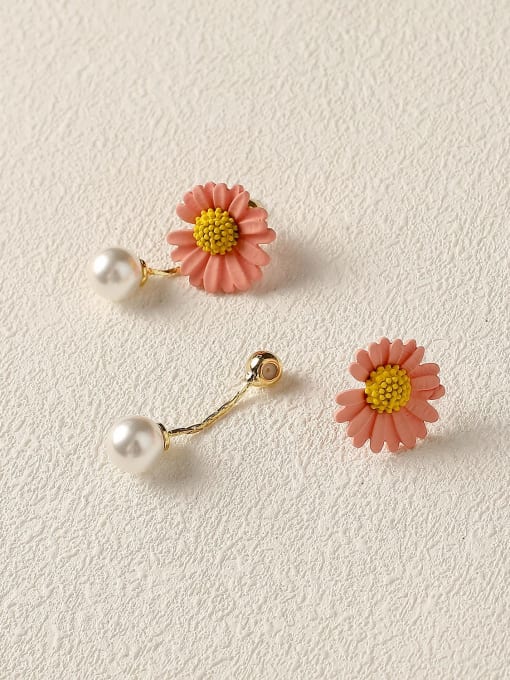 light pink Brass Imitation Pearl Enamel Flower Cute Drop Trend Korean Fashion Earring
