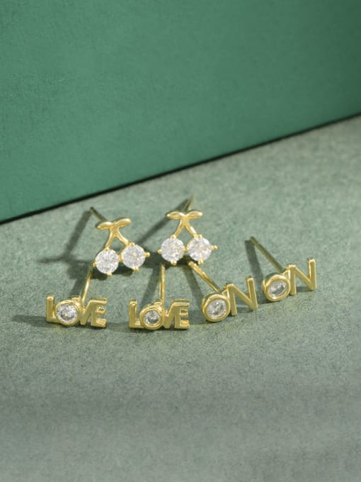 YOUH Brass Cubic Zirconia Letter Minimalist Stud Earring 0