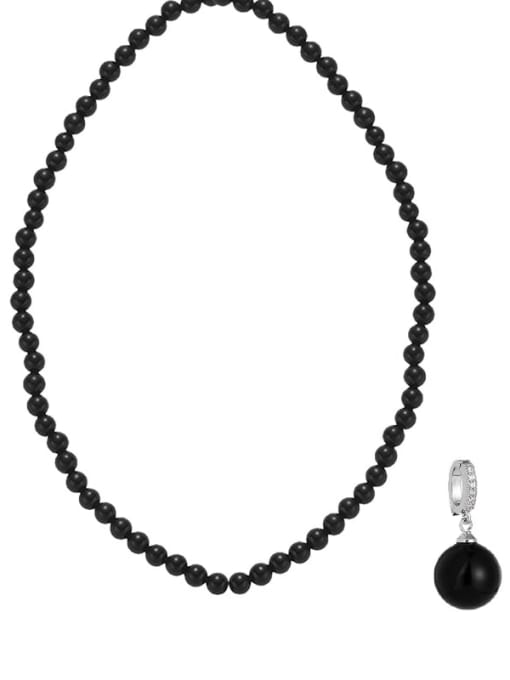 Black agate 4MM white gold buckle Brass Imitation Pearl Geometric Vintage Beaded Necklace