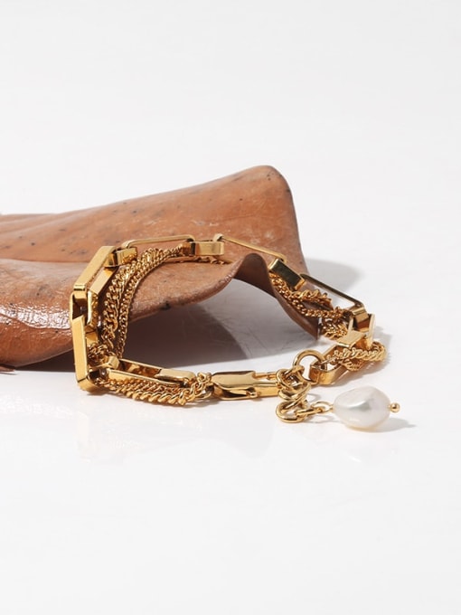 TINGS Brass Imitation Pearl Geometric Vintage Link Bracelet 2