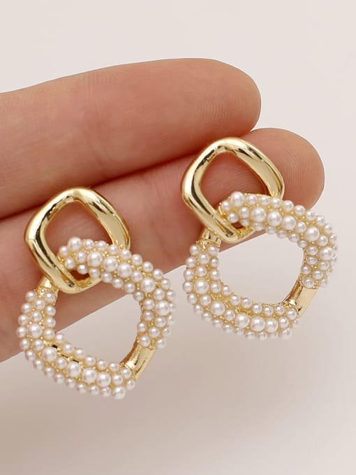 14k Gold Brass Imitation Pearl Geometric Vintage Drop Trend Korean Fashion Earring