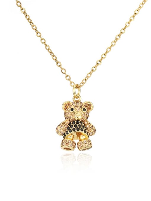 20881 Brass Cubic Zirconia Trend Bear  Pendnat Necklace