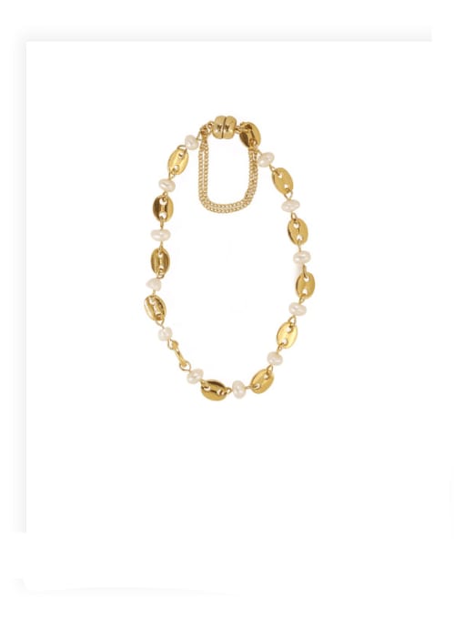 golden Brass Freshwater Pearl Geometric Vintage Beaded Bracelet
